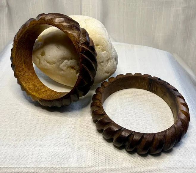 accessory Hand-Carved Wooden Bangle Bracelets Lilyanne Design $30