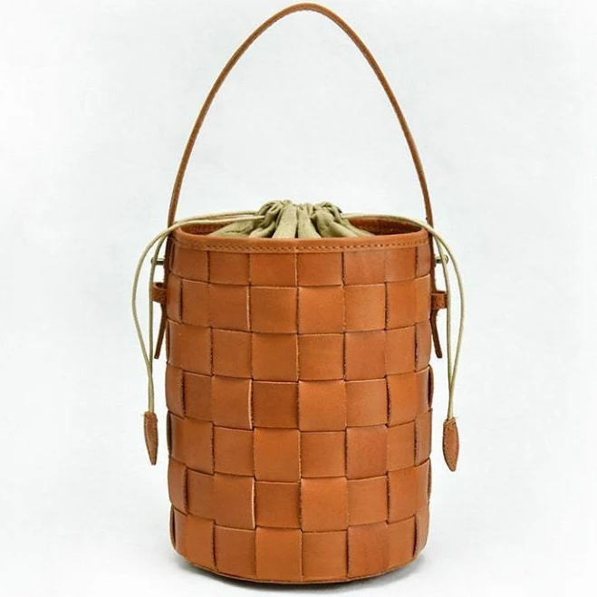 bag Handcrafted Woven Leather Bucket Bag Alexel Crafts $121.48