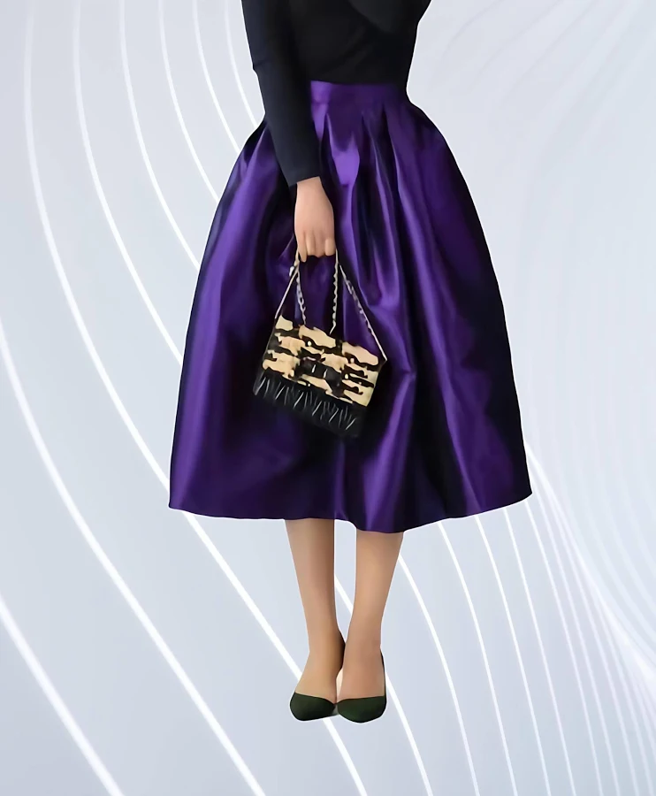 skirt High Waist Pleated Taffeta Midi Skirt with Pockets Etsy - Seller $105.38