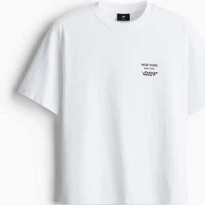 top Hm Loose Fit Printed T Shirt White New York Men's H&M $12.99