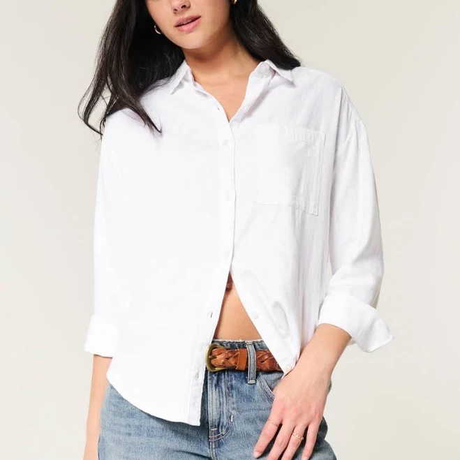 outerwear Hollister Women's Oversized Linen-Blend Shirt Hollister Co - Official $18.99
