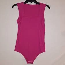 top Hot Pink Ribbed Knit Sleeveless Square Neck Bodysuit L Barbiecore Barbie Pink eBay $15
