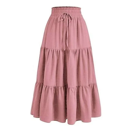 skirt Huresd Women's Elastic Waist Ruffle Hem Tiered Midi Skirt Walmart - Huankd $12.49