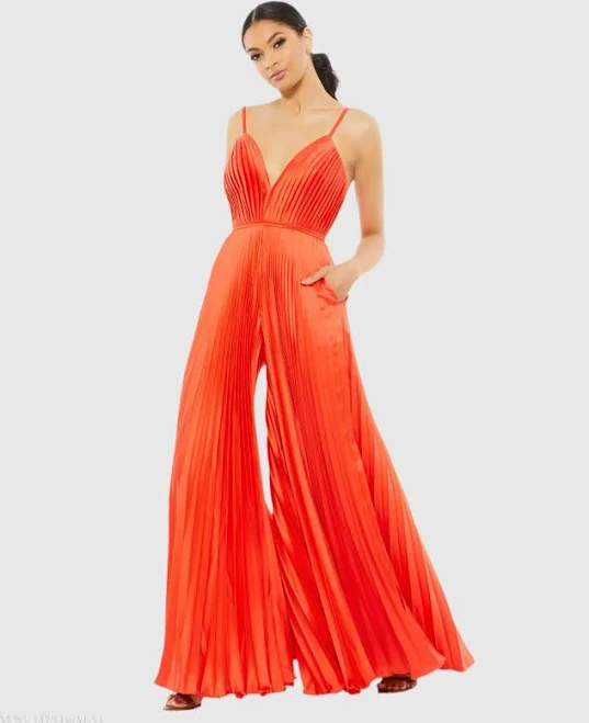 jumpsuit Ieena Duggal Women's Sweetheart Bodice Pleated Satin Jumpsuit Mac Duggal $159