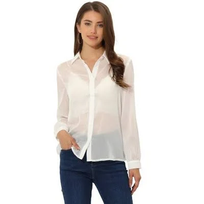 button down shirt Inspire Chic Women's Sheer Mesh Long Sleeve Button Down Shirt Target $25.99