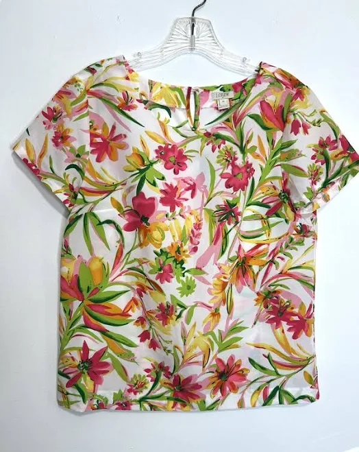blouses J.crew Floral Pink Yellow Green Short Sleeve Summer Top Size Xs eBay $9.99