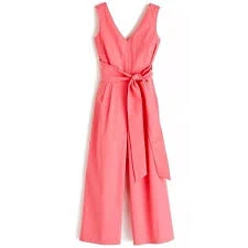 jumpsuit J. Crew Stretch Poplin Wrap Tie Jumpsuit in Bright Coral Size 6 eBay $65