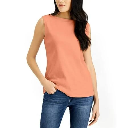 top Karen Scott Women's Cotton Boat Neck Tank Top Walmart - Buy Outlet $31.6