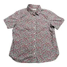 blouses Lands End Canvas Floral Ditsy Button Down Shirt Short Sleeve Red Blue Womens M eBay $20