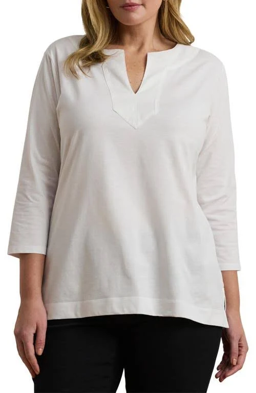 top Lauren Women's Ralph Lauren Plus Size Split-Neck Three-Quarter Sleeve Cotton Tunic Nordstrom $79.5