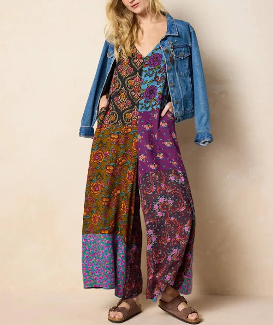 jumpsuit Let's Just Go Wide-Leg Woodcut Jumpsuit Natural Life $59