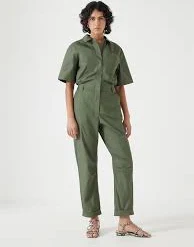 jumpsuit Lightweight Cotton Utility Jumpsuit - Khaki Green, 6 Hush $46