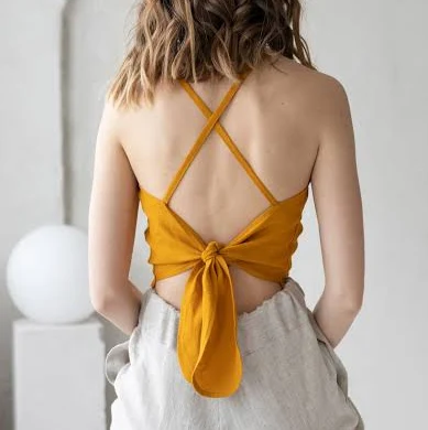 matching set Linen Open Back Crop Top Sandsnowlinen.us $99