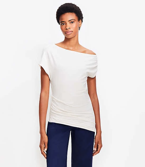 asymmetric neck top Loft Women's Asymmetrical Ruched Top LOFT $12.44