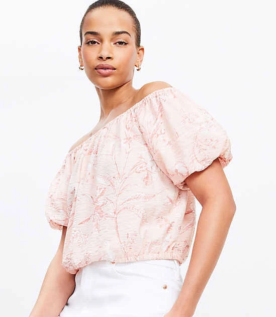 off-shoulder top Loft Women's Off The Shoulder Bird Toile Bubble Top LOFT $12.94