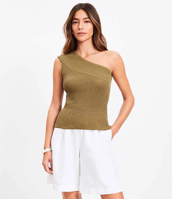 asymmetric neck top Loft Women's One Shoulder Ribbed Sweater LOFT $9.94