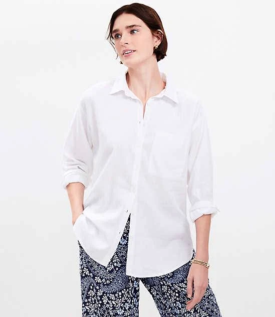 top Loft Women's Oversized Linen Blend Shirt with Pocket LOFT $35.99