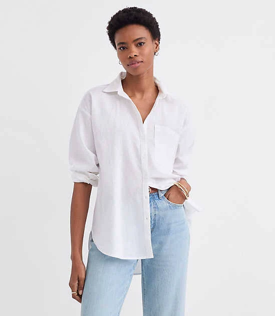 button down shirt Loft Women's Oversized Linen Cotton Shirt with Pocket LOFT $29.98
