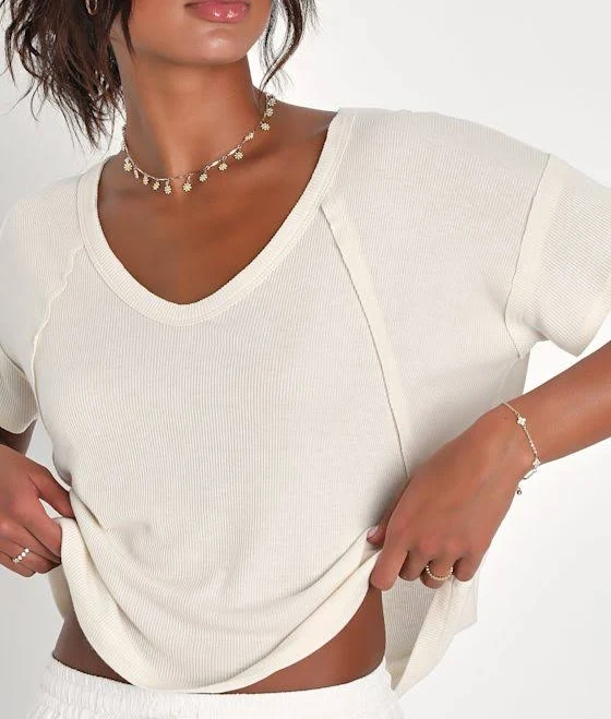 top Lulus Daily Outing Ribbed Short Sleeve Tee Lulus $29