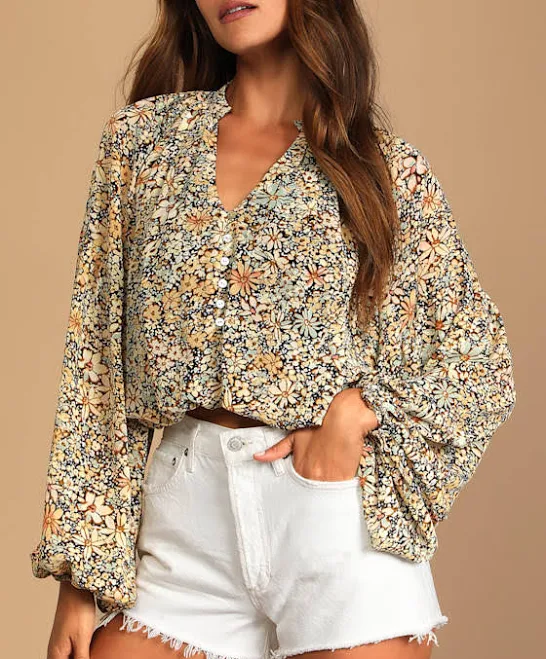 blouses Lulus Floral Print Balloon Sleeve Top Lulus $49