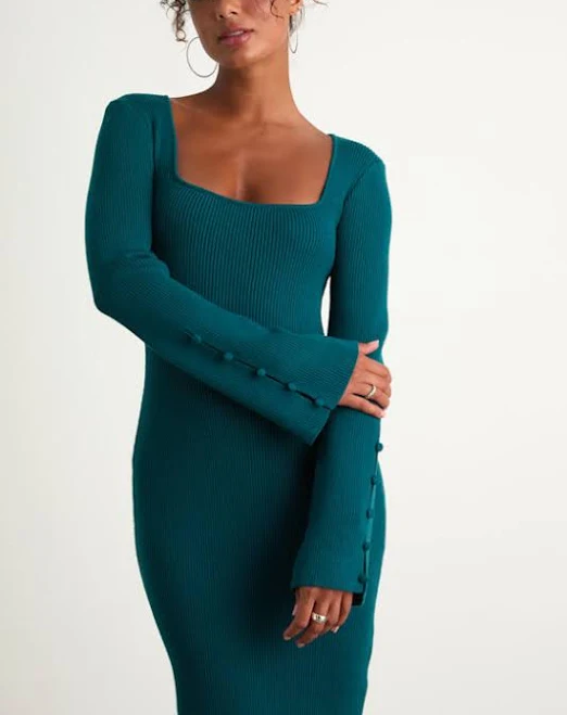 dress Lulus Ribbed Square Neck Midi Sweater Dress Lulus $69