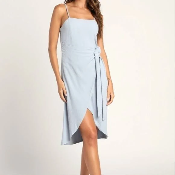 dress Lulus Stay Sunny Light Blue Faux Wrap Tie Midi Dress Sleeveless eBay - stephy_styles $29.99