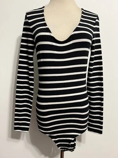 bodysuit Madewell Scoop Neck Knit Bodysuit Top Navy & White Stripes Long Sleeve eBay - savvy_star $19.99