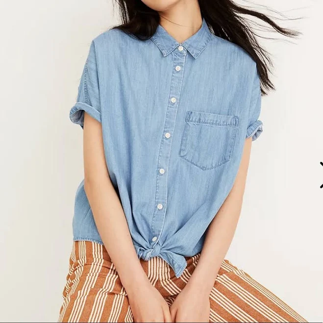 top Madewell Women's Tie-Front Chambray Shirt Poshmark $22