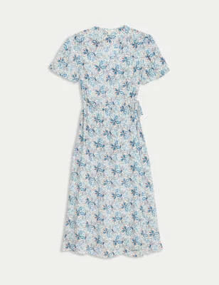 dress Marks & Spencer Floral V-Neck Midi Wrap Dress - Ecru Mix - US 16 -Regular Marks & Spencer - United States $105