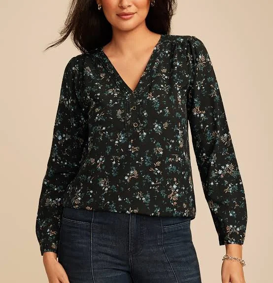 blouses maurices Women's Floral Pleated V-Neck Button Front Blouse Maurices $19.23