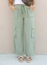pants Maya Linen Utility Cargo Pants - Olive The Vintage Leopard $49.5