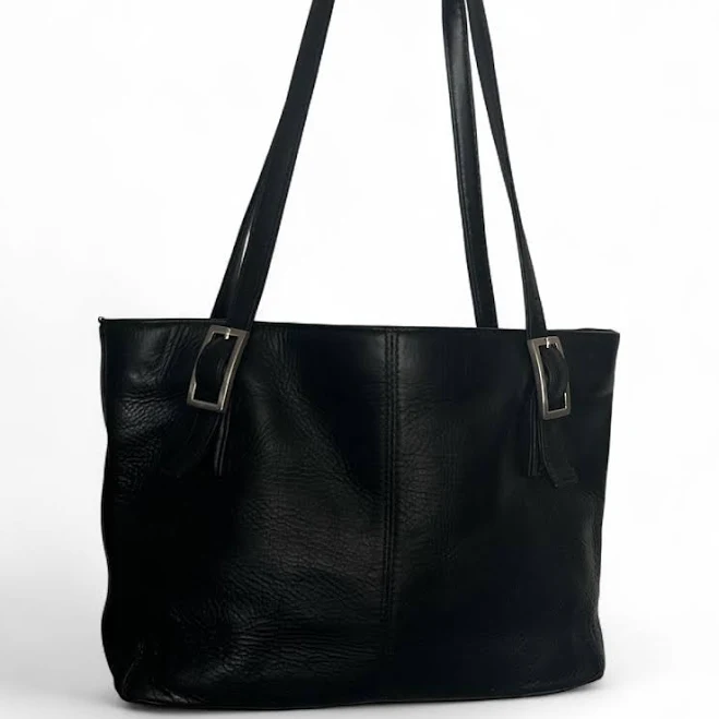 bag Medium Black Genuine Leather Shoulder Bag with Silver Hardware Depop $30