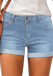 shorts Medium Blue Women's High Waisted Rolled Hem Distressed Jeans Ripped Denim Shorts Lookbook Store $36.39