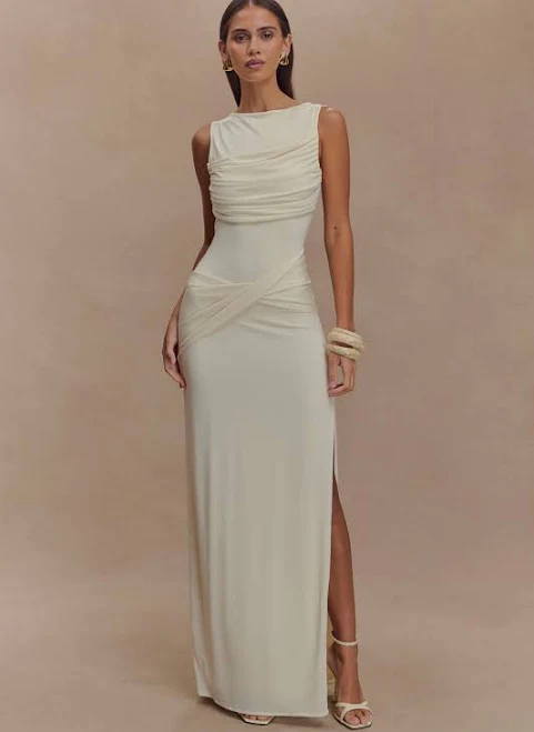 bodycon dress Meshki Henley Slinky Drape Maxi Dress meshki.us $119