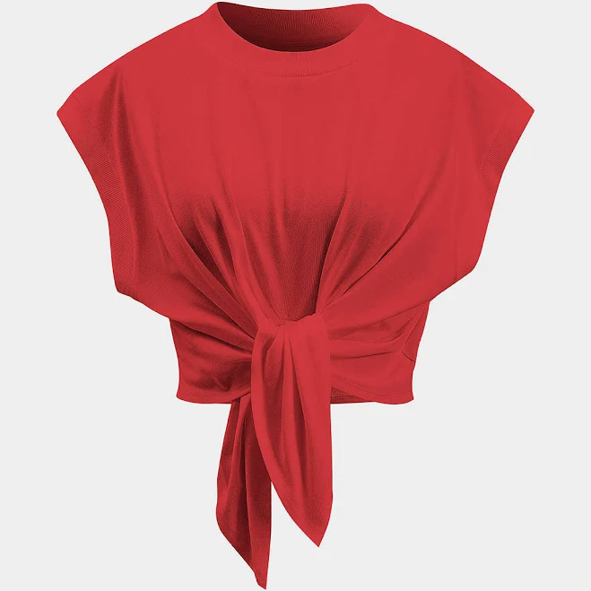 top Micas Women's Casual Ruched Tie Front Cap Sleeve Crop T-Shirt Micas $18