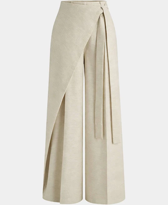 outfit Micas Women's Elegant Tie Front Wrap Front Asymmetrical Wide Leg Pants Suit Micas $35