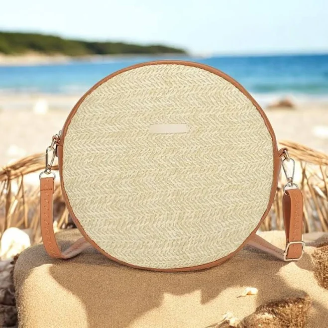 bag Minimalist Round Straw Crossbody Bag with Vegan Leather Trim Etsy - Seller $35.24