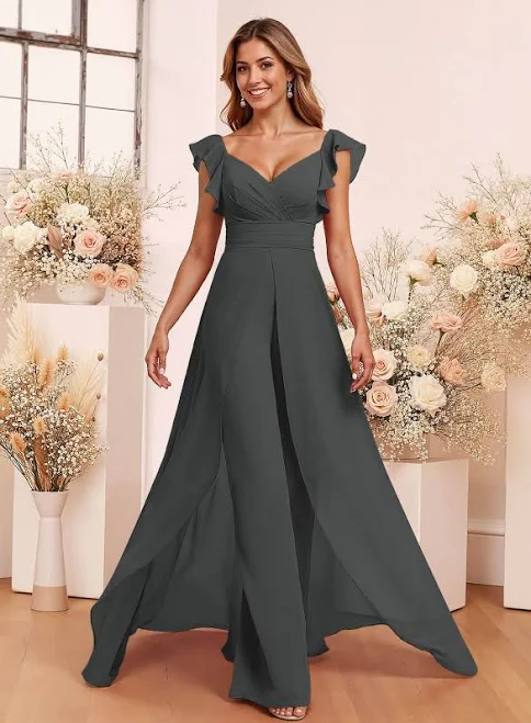 jumpsuit Missacc Elegant V-Neck Overskirt Floor-Length Chiffon Bridesmaid Jumpsuit Missacc $88