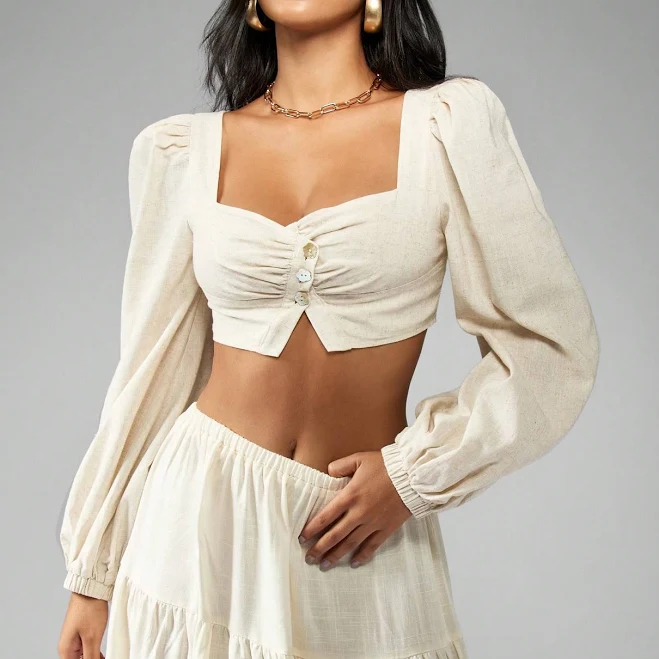 top Missguided Puff Sleeve Cropped Blouse missguided $12.19