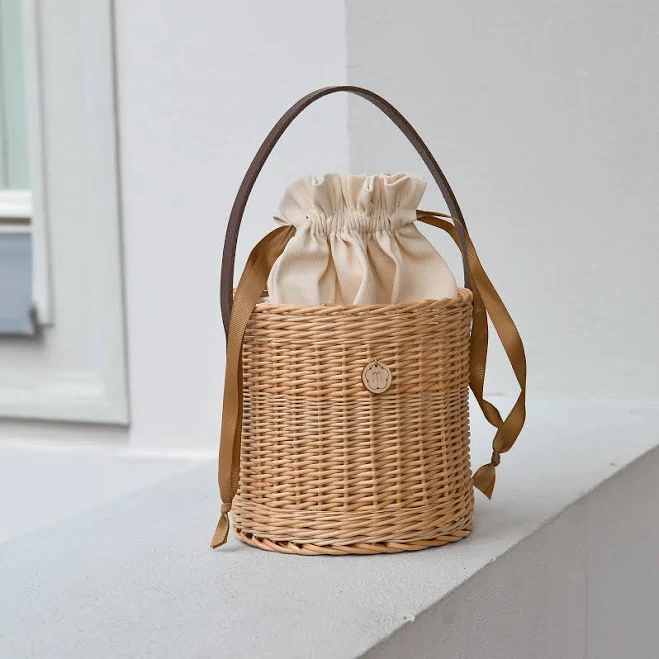 bag Modern Wicker Bucket Bag with Leather Handle Etsy - Medvilniukas $121.04