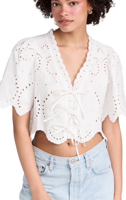 top Moon River Puff Sleeve Eyelet Top Shopbop $84