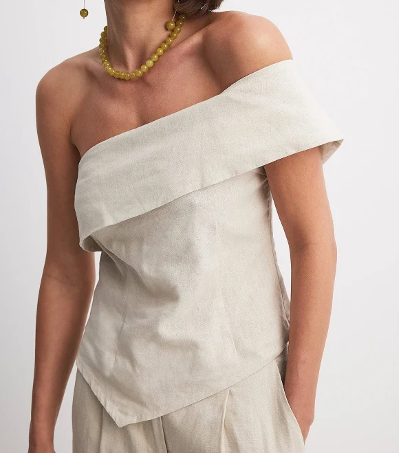 top NA-KD One Shoulder Linen Blend Top NA-KD $35.95
