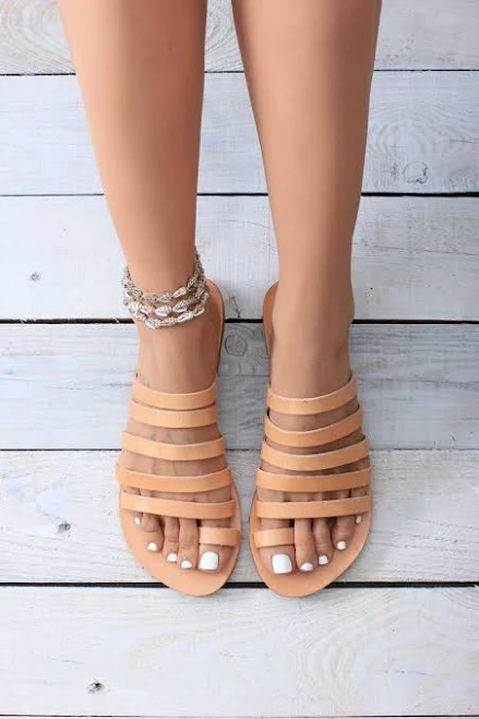 shoes Natural Leather Slide Sandals | Toe Ring, 5-Strap Minimal Flat, Handmade in Greece | Serifos Etsy - GreekLeatherLab $60.05