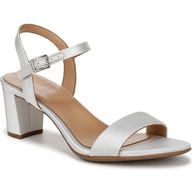 shoes Naturalizer Women's Bristol Block Heel Dress Sandals - Pearl White Satin - Size 9 Wide Macy's $80.5