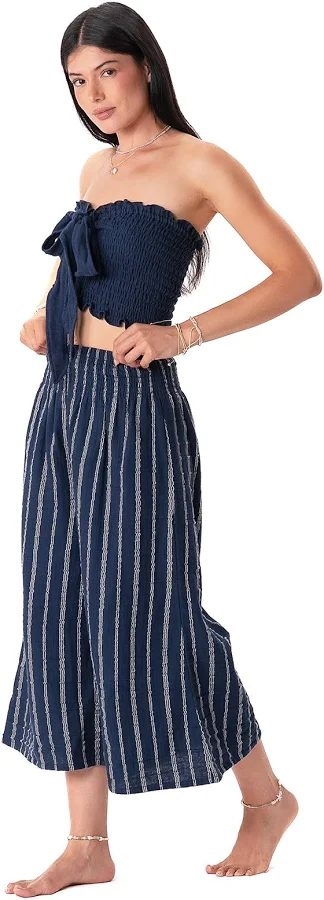 pants Navy Sailor Stripe Lagoon Cropped Pants Lotus and Luna $52.99