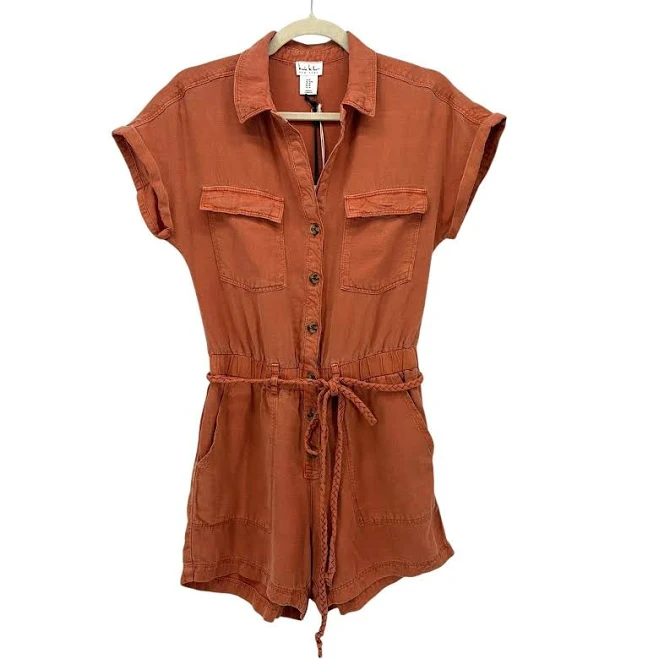 romper Nicole Miller Womens Medium Romper Linen Blend Burnt Orange Belted eBay - the_sloths_closet $29.39
