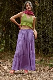 skirt NO.5 Women's Hippie Gypsy Boho Tiered Peasant Long Maxi Skirt in Lilac Etsy $60