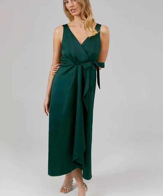 dress Oasis Women's Wrap Top Satin Midaxi Dress boohoo USA $40