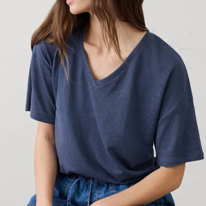 top Oceana Women's Linen-Blend V-Neck Shirt Banana Republic Factory $20