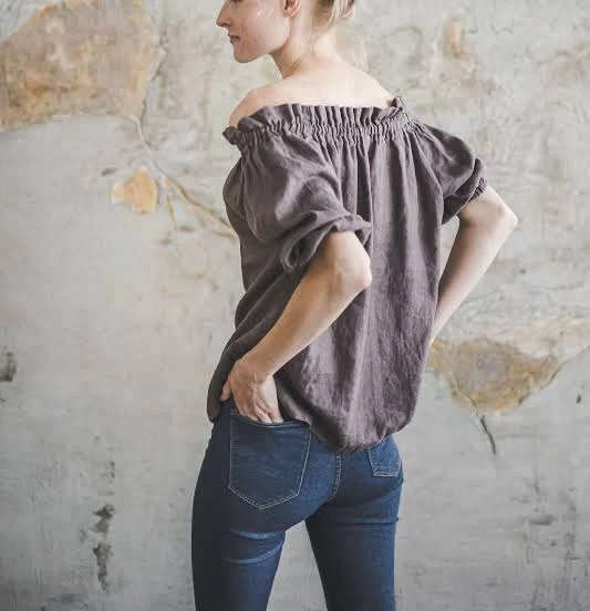 off-shoulder top Off-Shoulder Boho Peasant Linen Blouse with 3/4 Sleeves Etsy - OldLinenMill $76.81
